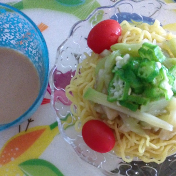 ナスとオクラのつけ麺